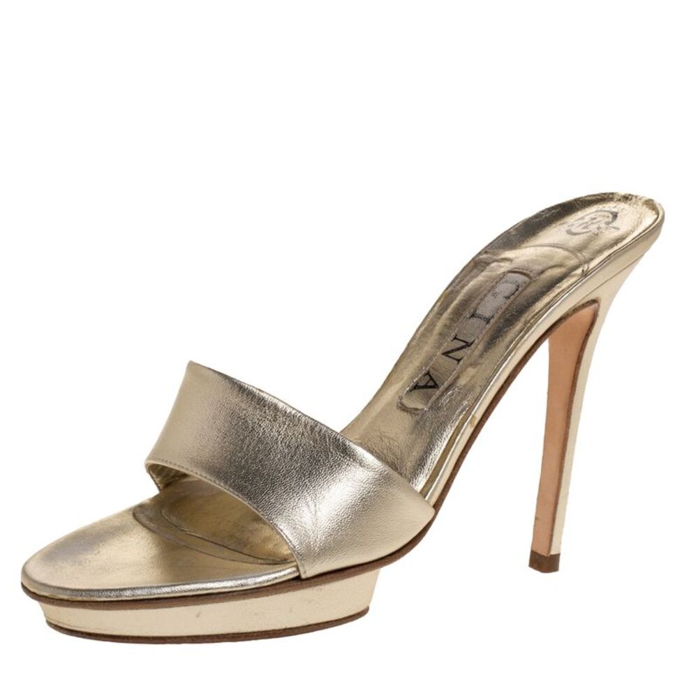 Gina Metallic Gold Leather Slide Sandals Size 37